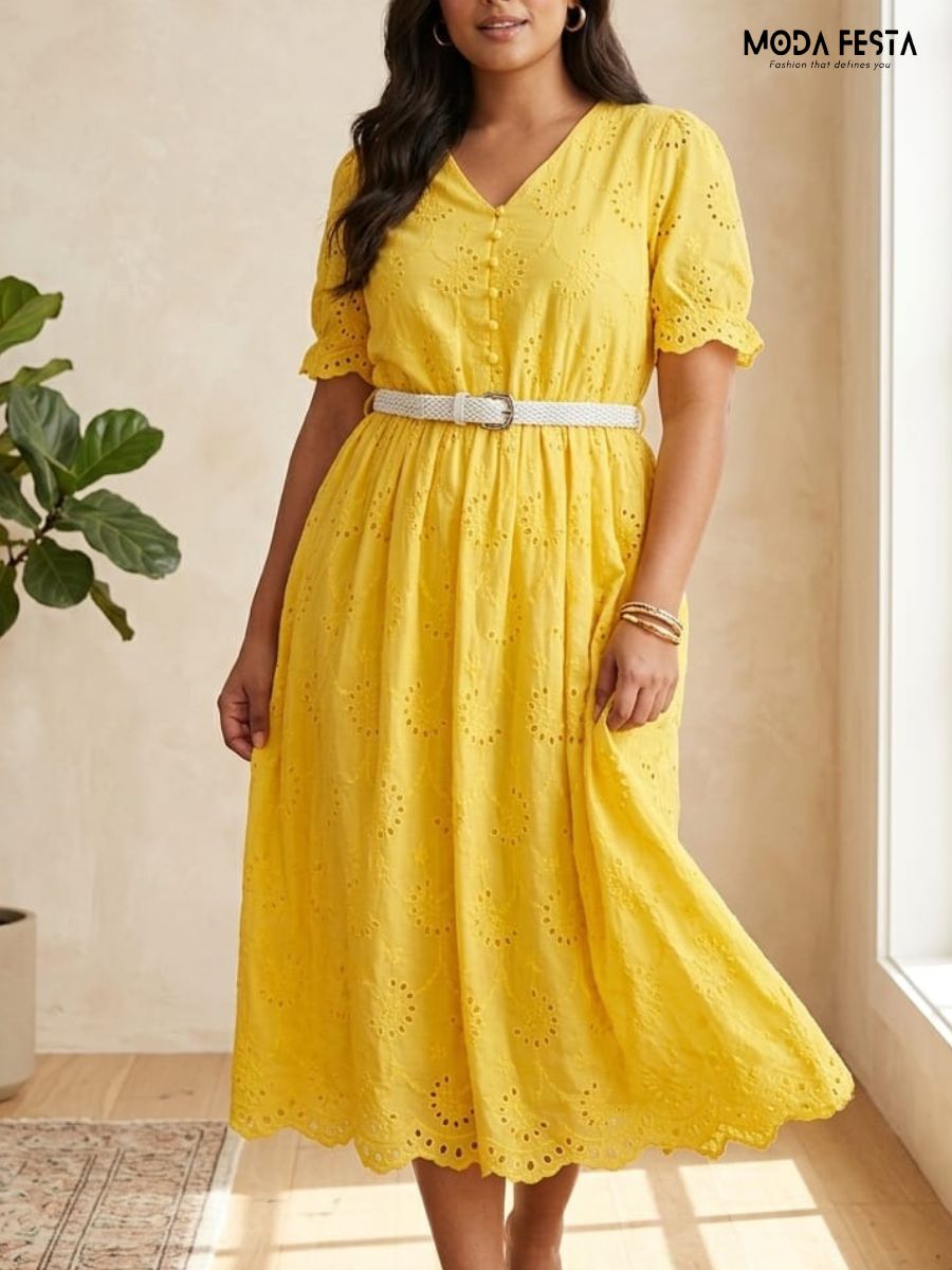 ModaFesta -yellow-broderie-anglaise-eyelet-midi -dress-with-belt